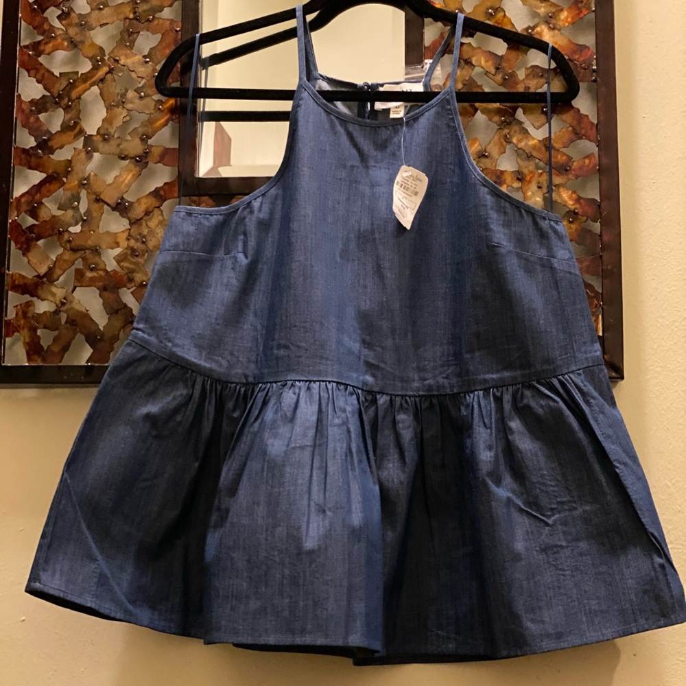 Spaghetti strap Jean peplum top button in back - Picture 2 of 6